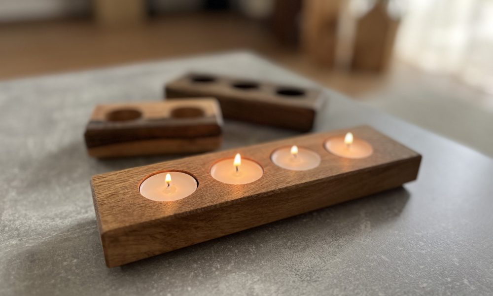 Teelichthalter aus massivem Holz, Deko für Zuhause, Kerzen